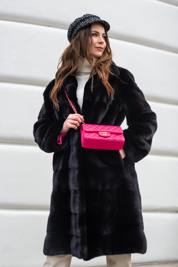 Czarne długie futro z norek naturalnych Blackglama