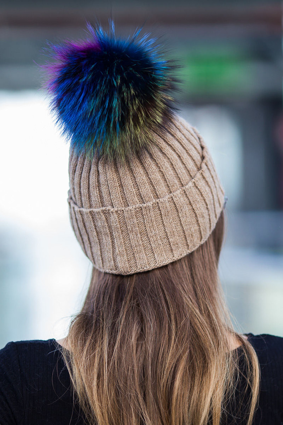 Czapka z Alpaki z Pomponem z Futra Jenota