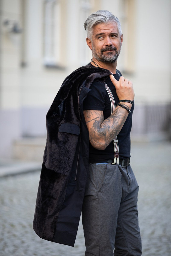 Płaszcz/kurtka męska ocieplna kożuchem.