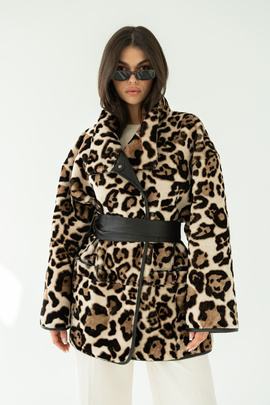 Dwustronny kożuch w zwierzęcy print ze skór jagnięcych typu merino