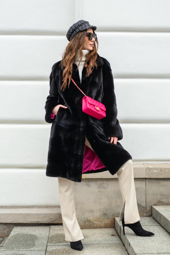 Czarne długie futro z norek naturalnych Blackglama