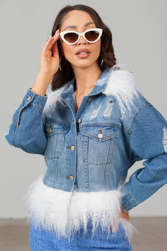 Kurtka dżinsowa obszyta futrem lamy 