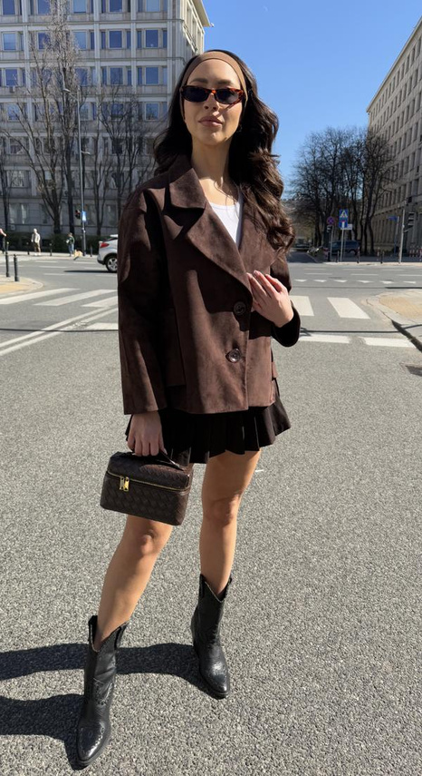 Brązowy żakiet Jolie ze skóry zamszowej