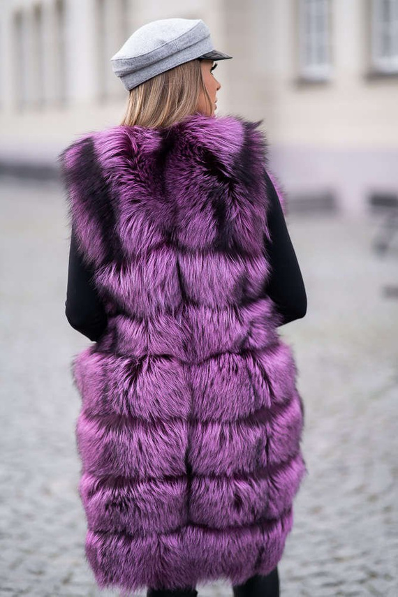 Różowa futrzana kamizelka z naturalnego futra srebrnego