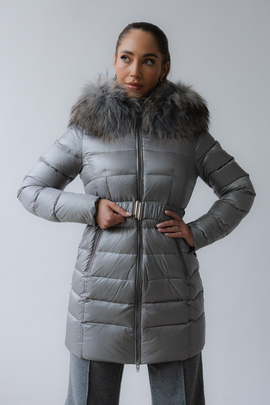 Kurtka puchowa Ammy z kapturem w kolorze szarym