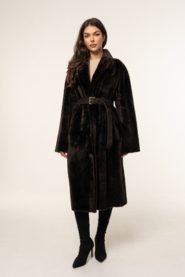 Dwustronny kożuch w kolorze brązu ze skór merynosów