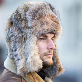 Ushanka-Fliegermütze aus echtem Kaninchenpelz grau