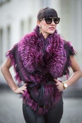 Etola z naturalnego futra lisa srebrnego  - bordo