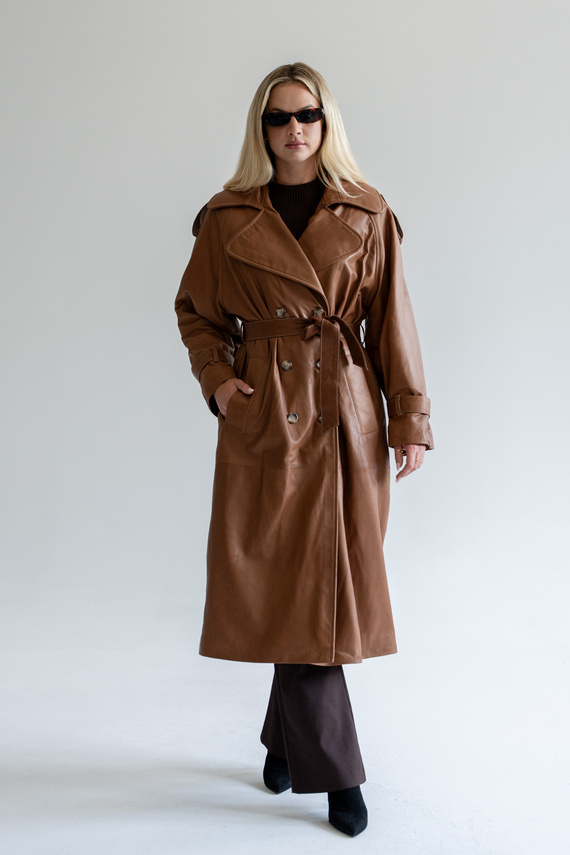 Brązowy trench z naturalnej skóry 