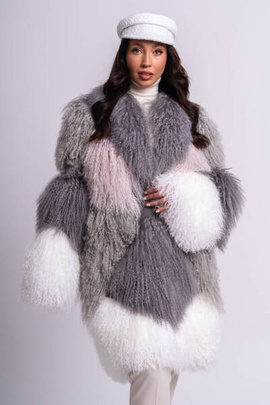 Pastelowy kożuch ze skór jagnięcych