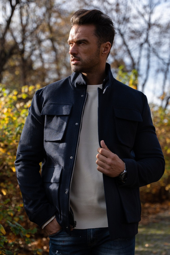 Granatowa kurta z kaszmiru z kamizelką 