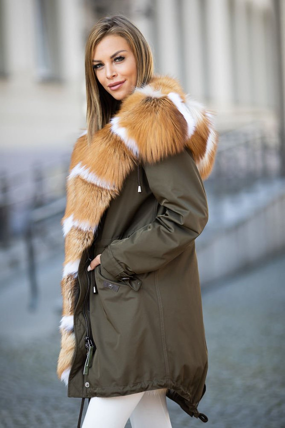 Militarna kurtka parka damska obszyta naturalnym futrem lisa płomienistego
