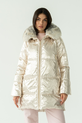 Ekskluzywna włoska kurtka puchowa marki Flo&Clo z kapturem i futrzanym wykończeniem