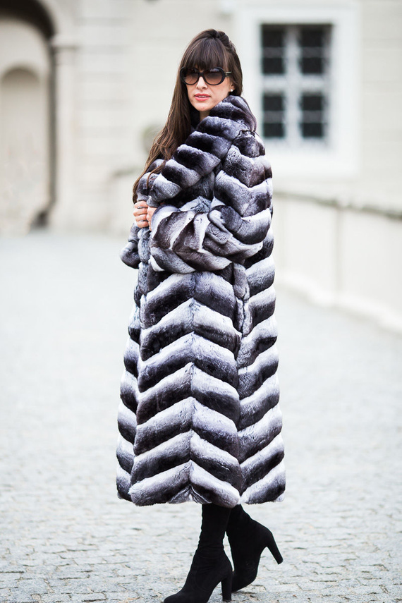 Długie futro z szynszyli naturalnych