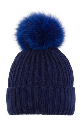 Czapka wełniana z pomponem z naturalnego futra lisa.