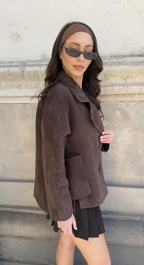 Brązowy żakiet Jolie ze skóry zamszowej