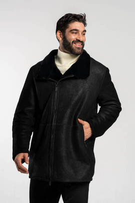 Czarny kożuch męski ze skór jagnięcych