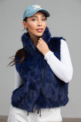 Granatowa kamizelka z naturalnego futra lisa