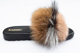 Klapki damskie skórzane z naturalnym futrem z lisa