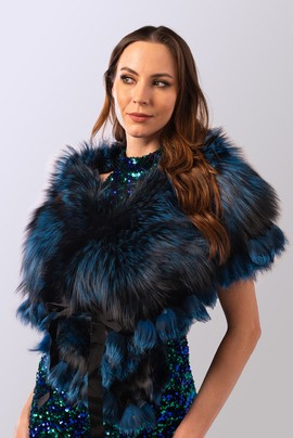 Etola z naturalnego futra lisa srebrnego  -  kolor niebieski