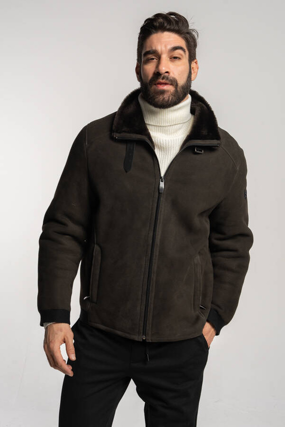 Khaki męski kożuch typu pilotka 