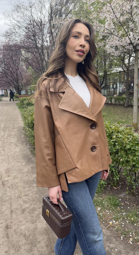 Jasno brązowy żakiet Dafne ze skóry 