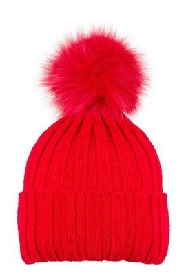 Czapka wełniana z pomponem z naturalnego futra lisa.