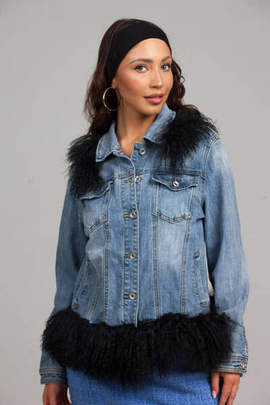 Kurtka dżinsowa obszyta futrem lamy