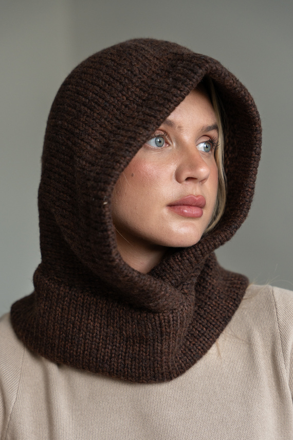 Brązowa kominiarka Balaclava z wełny merino