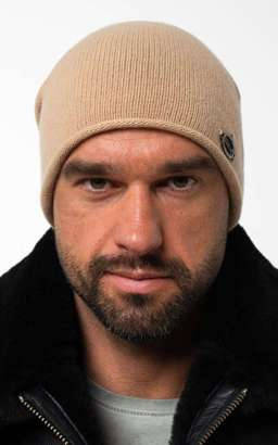 Męska czapka z wełny merino w kolorze kamelowym