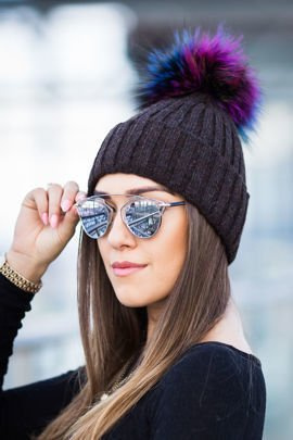 Czapka z Alpaki z Pomponem z Futra Lisa