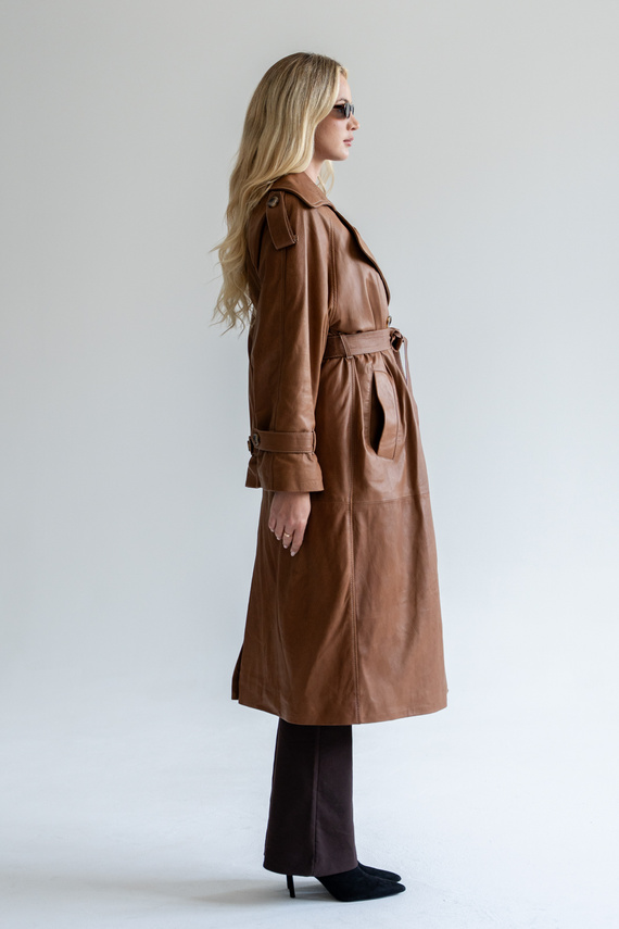 Brązowy trench z naturalnej skóry 