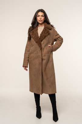 Długi kożuch damski z naturalną mireuszką