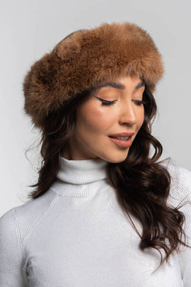 Beżowa -toffiee opaska z naturalnego futra lisa