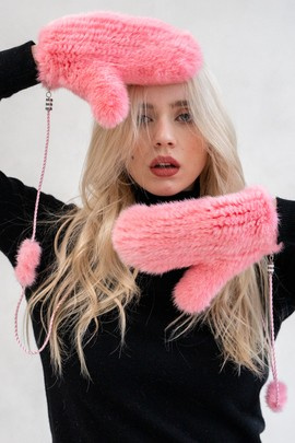 Futrzane rękawiczki z norki w kolorze różowym