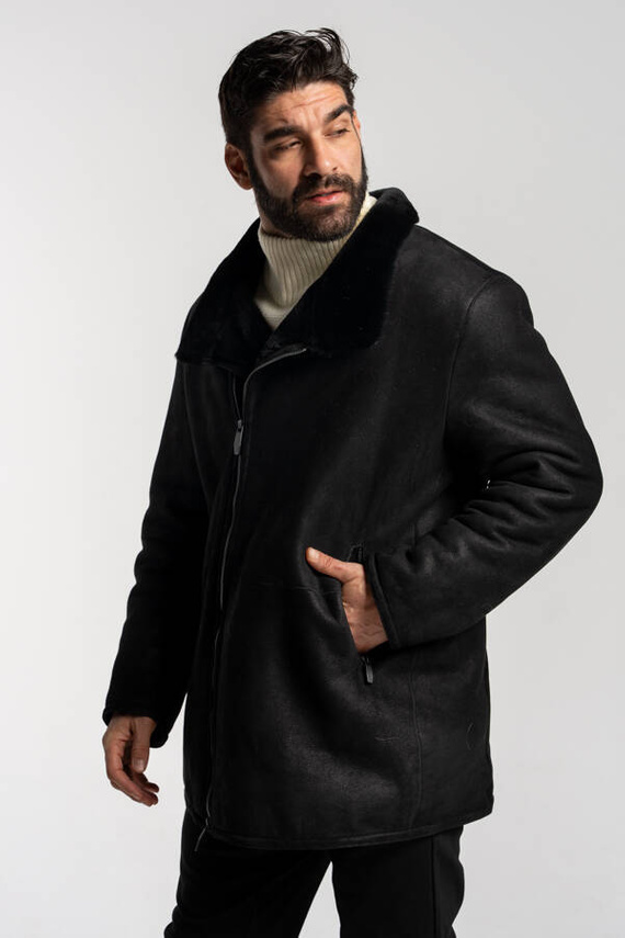 Czarny kożuch męski ze skór jagnięcych
