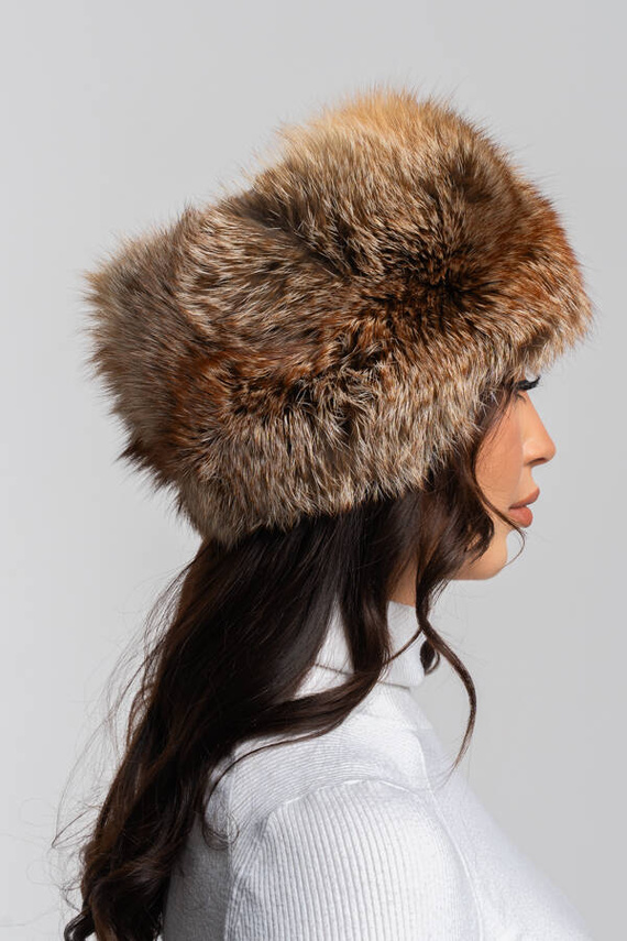 Rudy toczek damski z naturalnego futra lisa