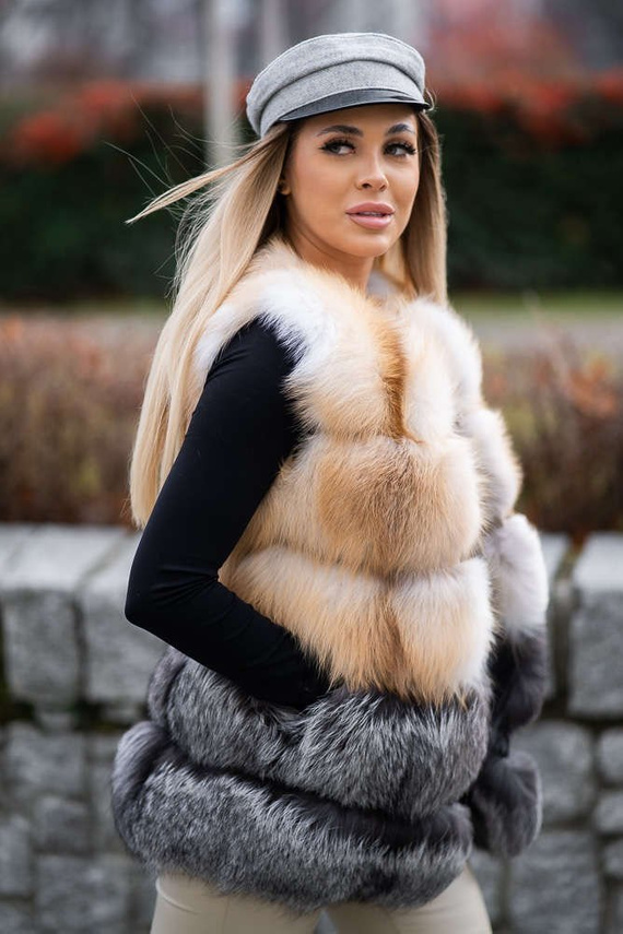 Futrzana kamizelka z naturalnego futra lisa Gold Island oraz Srebrnego