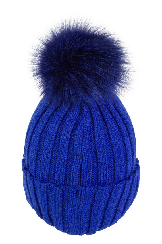 Czapka wełniana z pomponem z naturalnego futra lisa. 