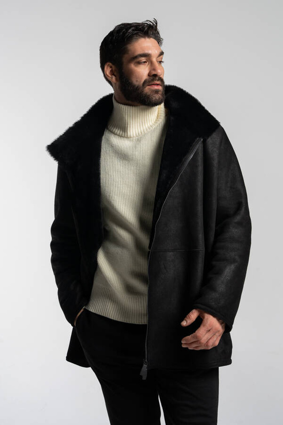 Czarny kożuch męski ze skór jagnięcych