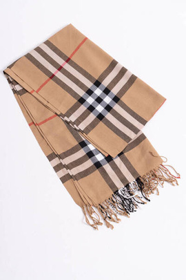 Beżowy bawełniany szal w szkocką kratkę