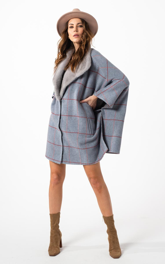 Ponczo damskie z alpaki z kołnierzem z norki