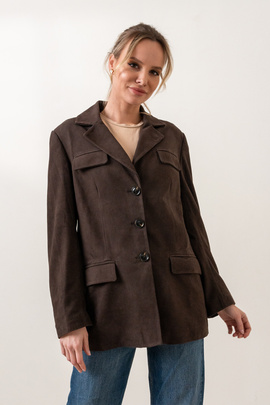 Brązowa marynarka ze skóry zamszowej