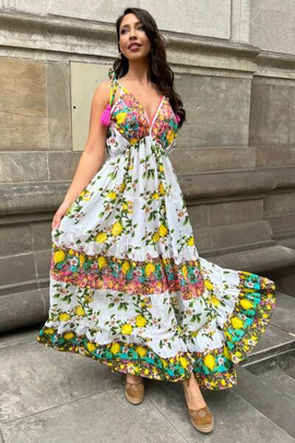 Wielobarwna sukienka maxi Antica Satoria