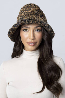 Futrzany kapelusz bucket hat w kolorze brązowo- złotym  