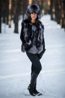 Futrzana kamizelka z naturalnego futra lisa srebrnego