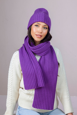 Fioletowy komplet kaszmirowy szalik oraz czapka