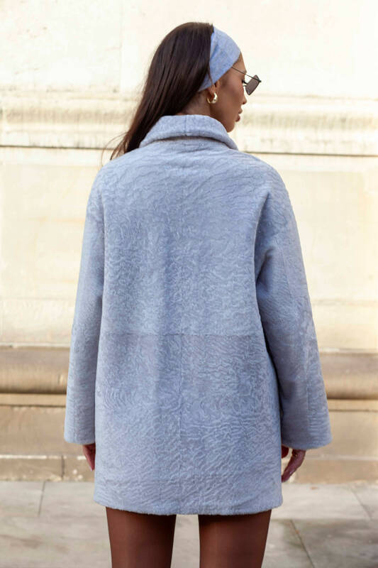 Szary dwustronny kożuch  Arina ze skór merino