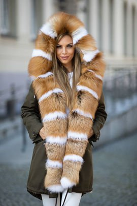 Militarna kurtka parka damska obszyta naturalnym futrem lisa płomienistego