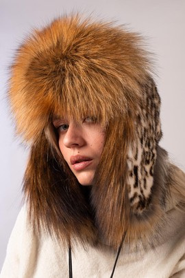 Czapka pilotka z naturalnego futra norki i lisa
